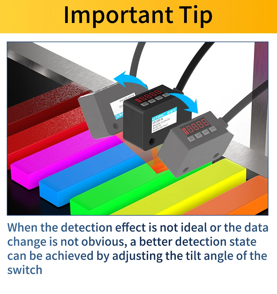 GTRIC Color Sensor Photoelectric Switch RGB Mark Recognition Deviation Correction 12-24V DC NPN PNP Differentiation Positioning
