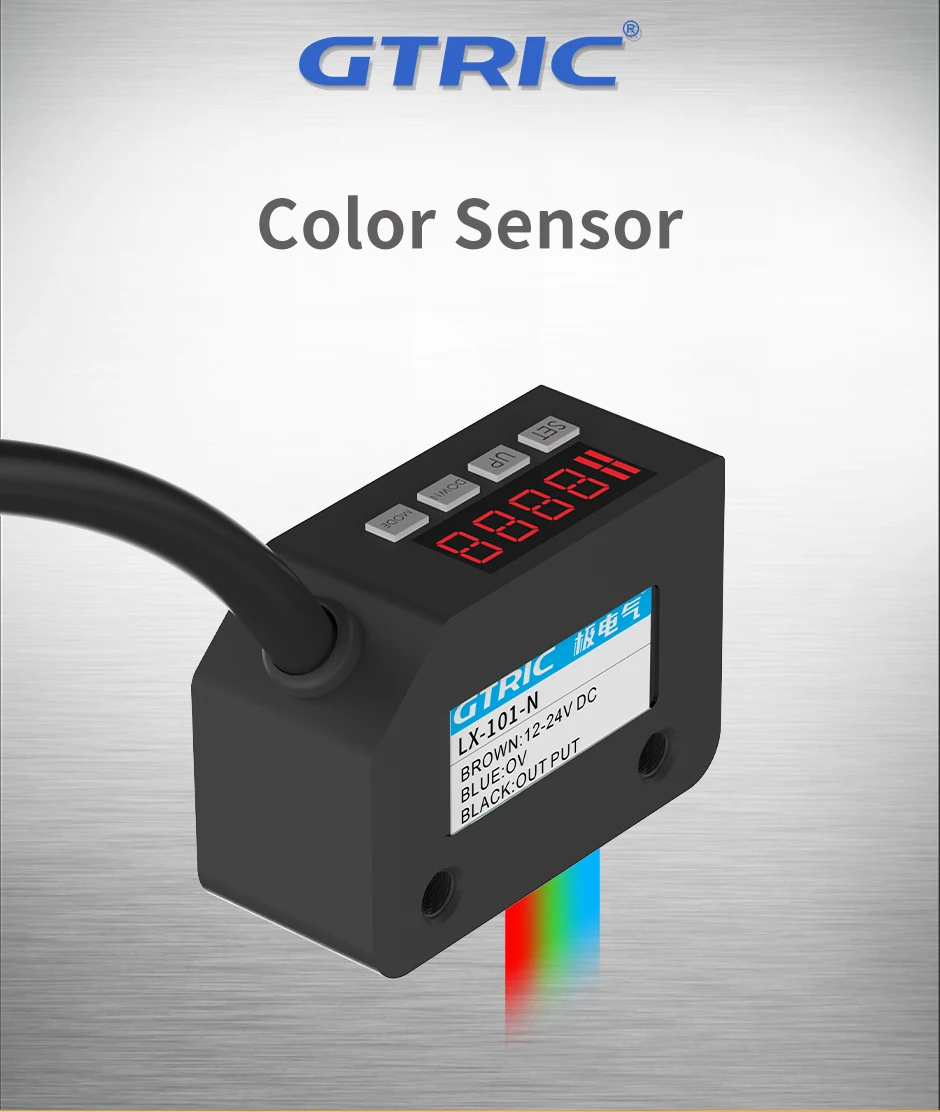 GTRIC Color Sensor Photoelectric Switch RGB Mark Recognition Deviation Correction 12-24V DC NPN PNP Differentiation Positioning