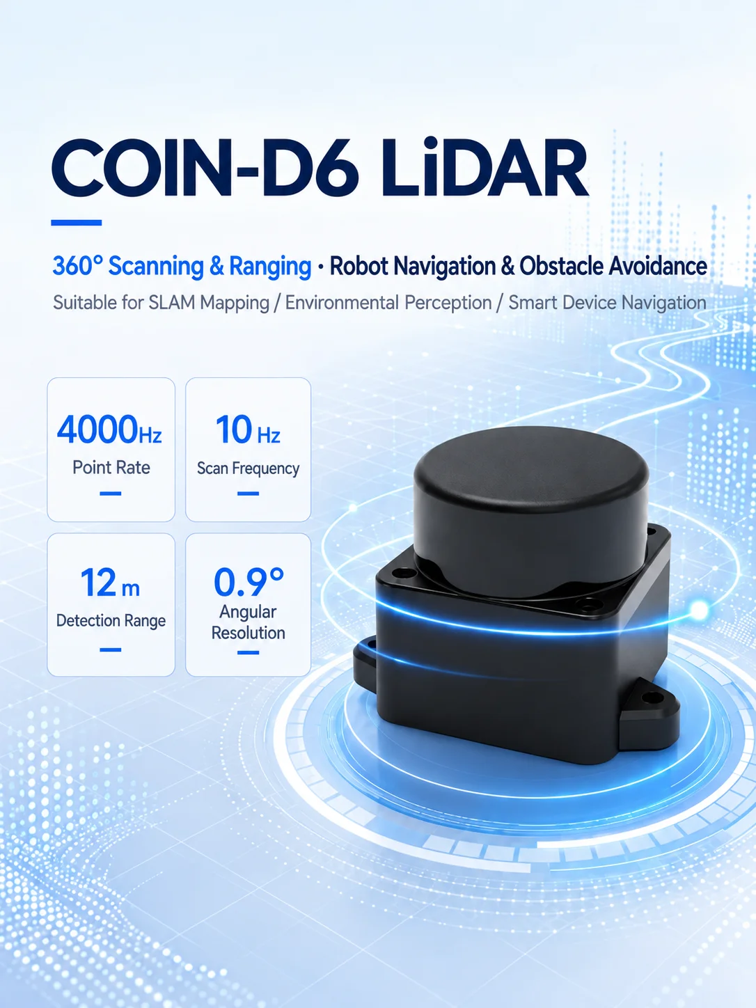 WitMotion DTOF Laser Lidar Sensor Module Outdoor Light Resistance 60Klx 5000Hz 12m 360° Scanning Support ROS1 ROS2 Arduino