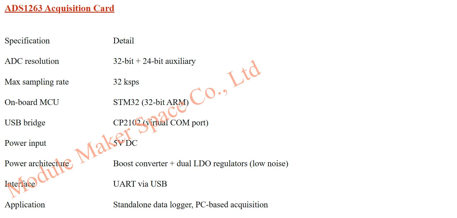 ADS1263 10-Channel 32-bit Precision ADC Module & Data Acquisition Card with 24-bit Aux ADC, 32ksps, for Strain/Temp