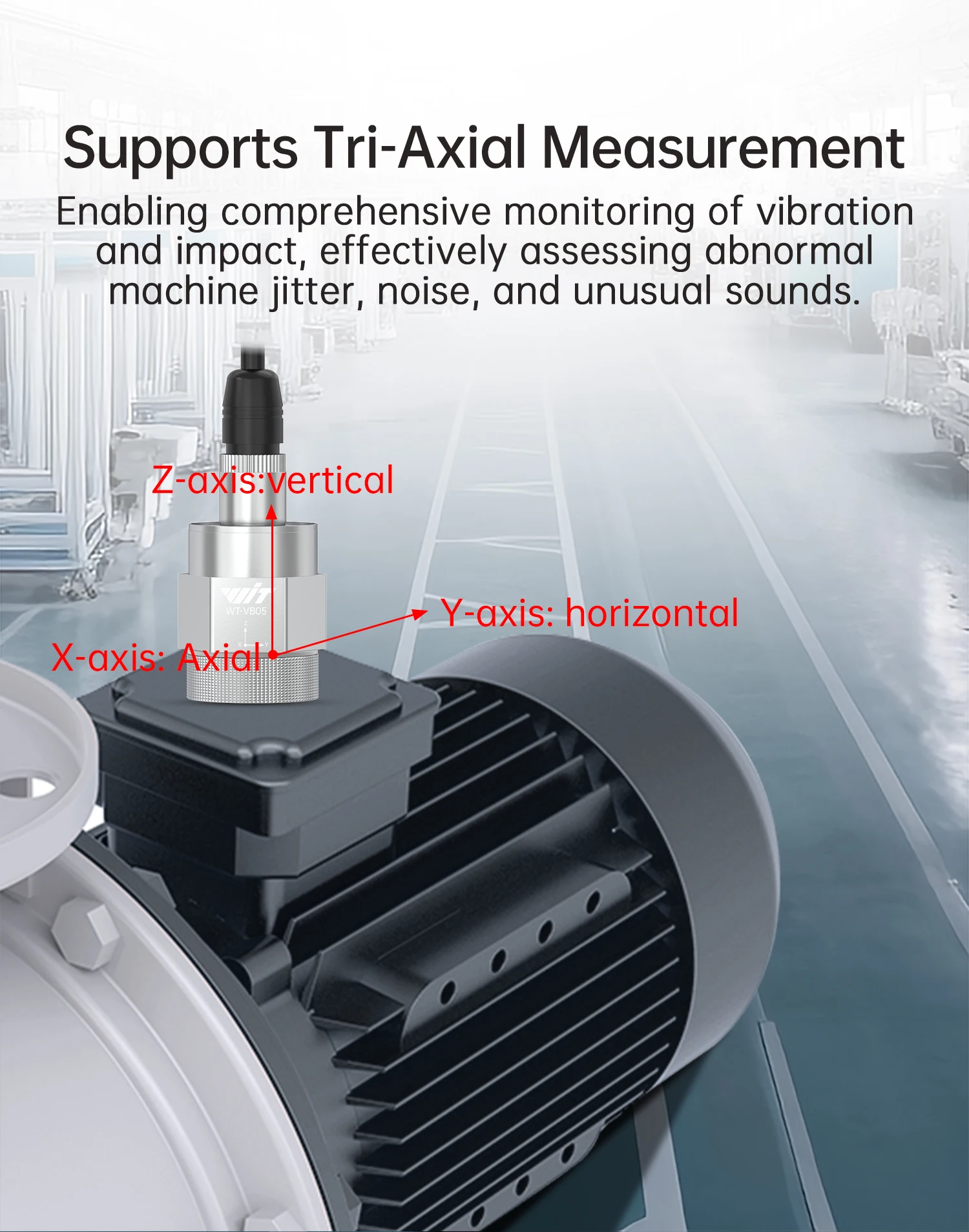 WitMotion WTVB05 Temperature Vibration 3 Xial Acceleration+Amplitude+Displacement+Frequency IP67 Sensor for Motor Water Pump