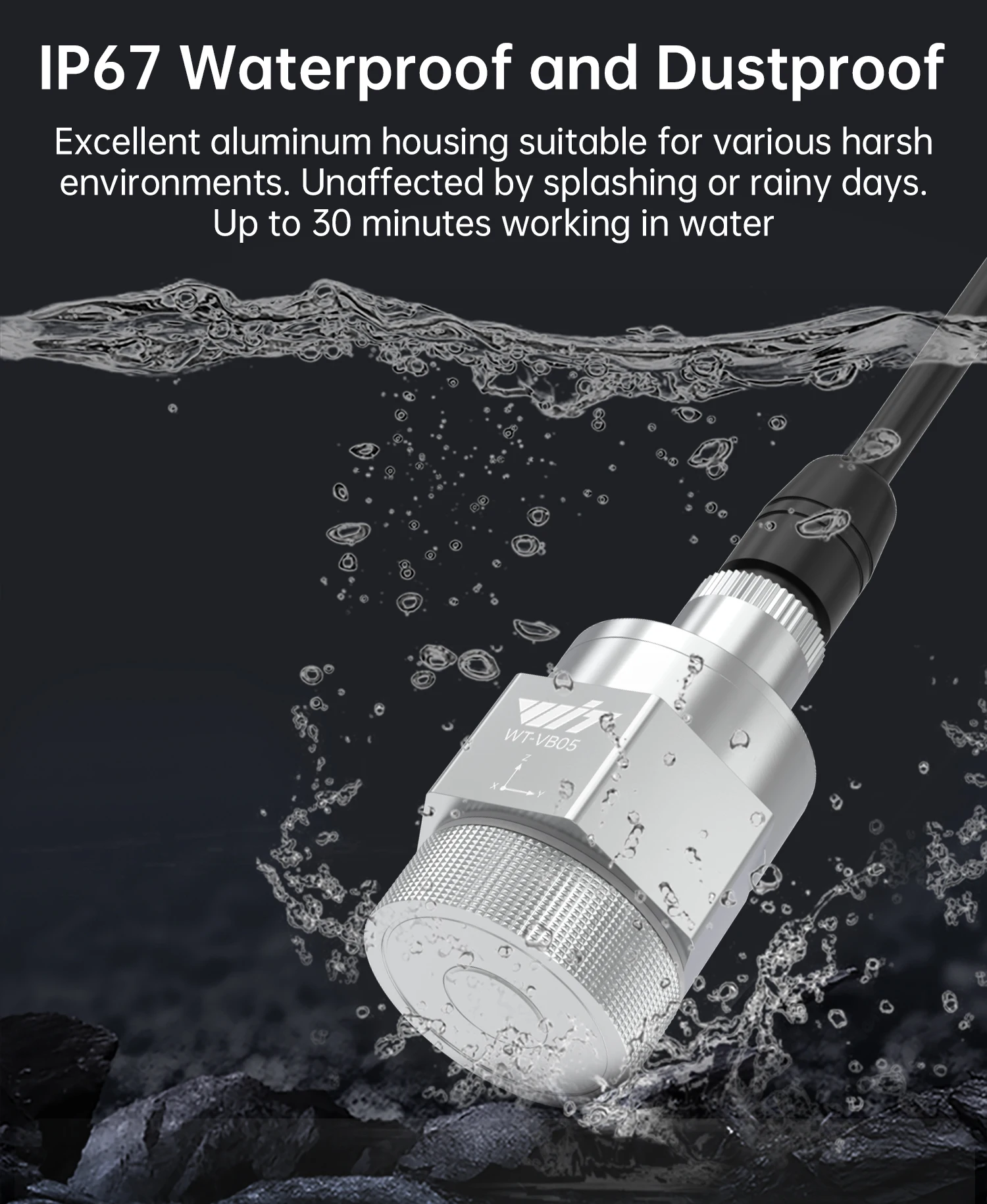 WitMotion WTVB05 Temperature Vibration 3 Xial Acceleration+Amplitude+Displacement+Frequency IP67 Sensor for Motor Water Pump