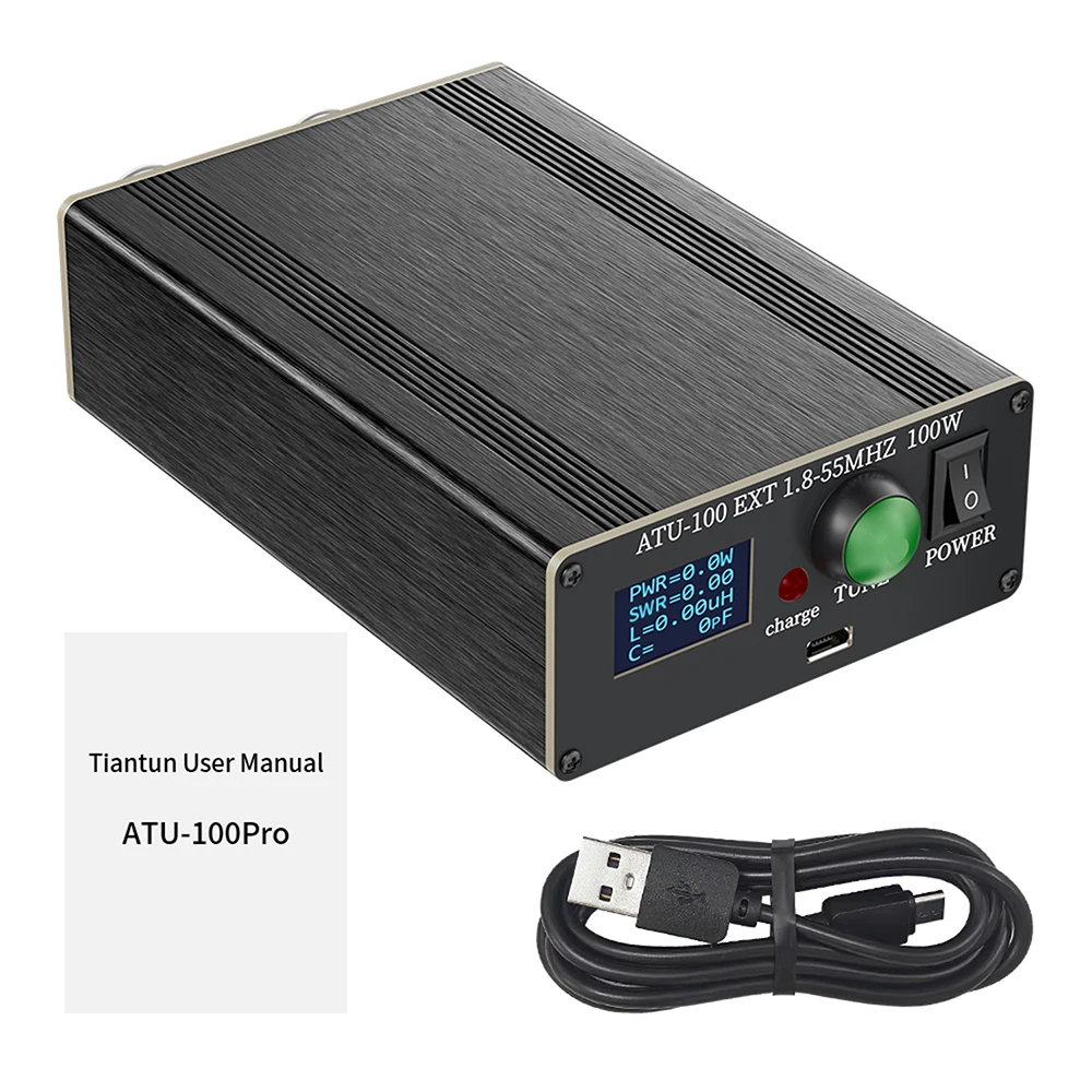 ATU-100Pro Shortwave Antenna Tuner 1.8MHz-55MHz Automatic Tuning Device 0.96 Inch OLED Micro USB Cable for Amateur Radio Use