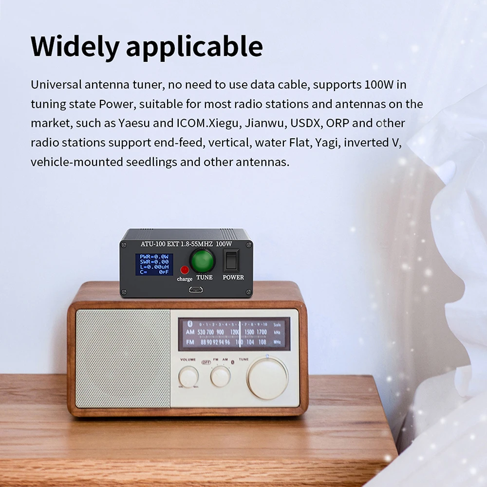 ATU-100Pro Shortwave Antenna Tuner 1.8MHz-55MHz Automatic Tuning Device 0.96 Inch OLED Micro USB Cable for Amateur Radio Use