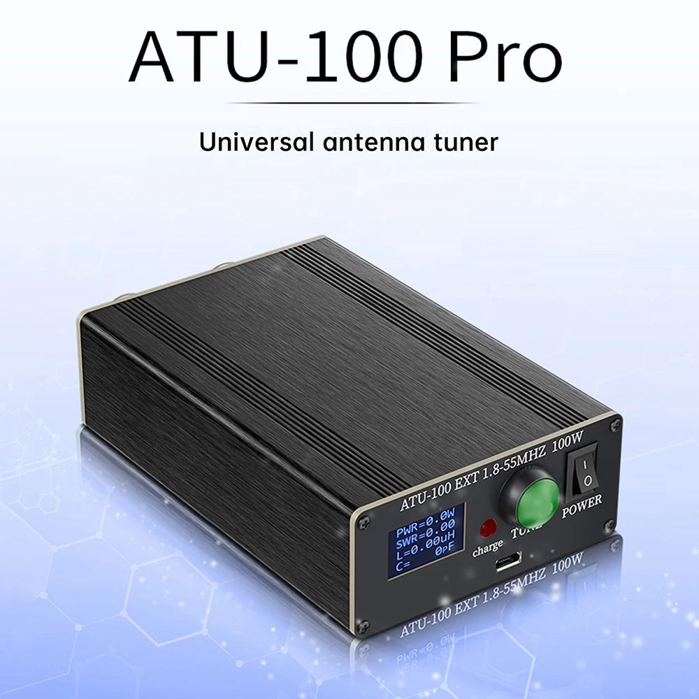 ATU-100Pro Shortwave Antenna Tuner 1.8MHz-55MHz Automatic Tuning Device 0.96 Inch OLED Micro USB Cable for Amateur Radio Use