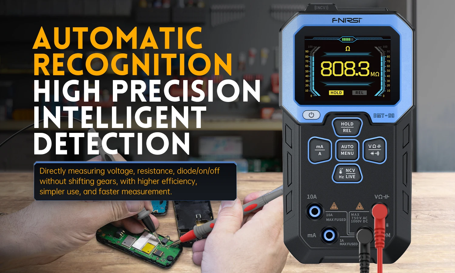 FNIRSI DMT-99 Smart Multimeter True RMS NCV Auto Range 100000 Counts AC/DC Voltage Current Temperature Meter