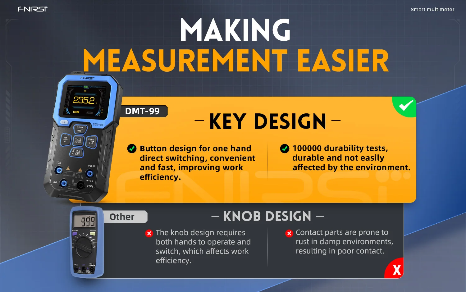 FNIRSI DMT-99 Smart Multimeter True RMS NCV Auto Range 100000 Counts AC/DC Voltage Current Temperature Meter