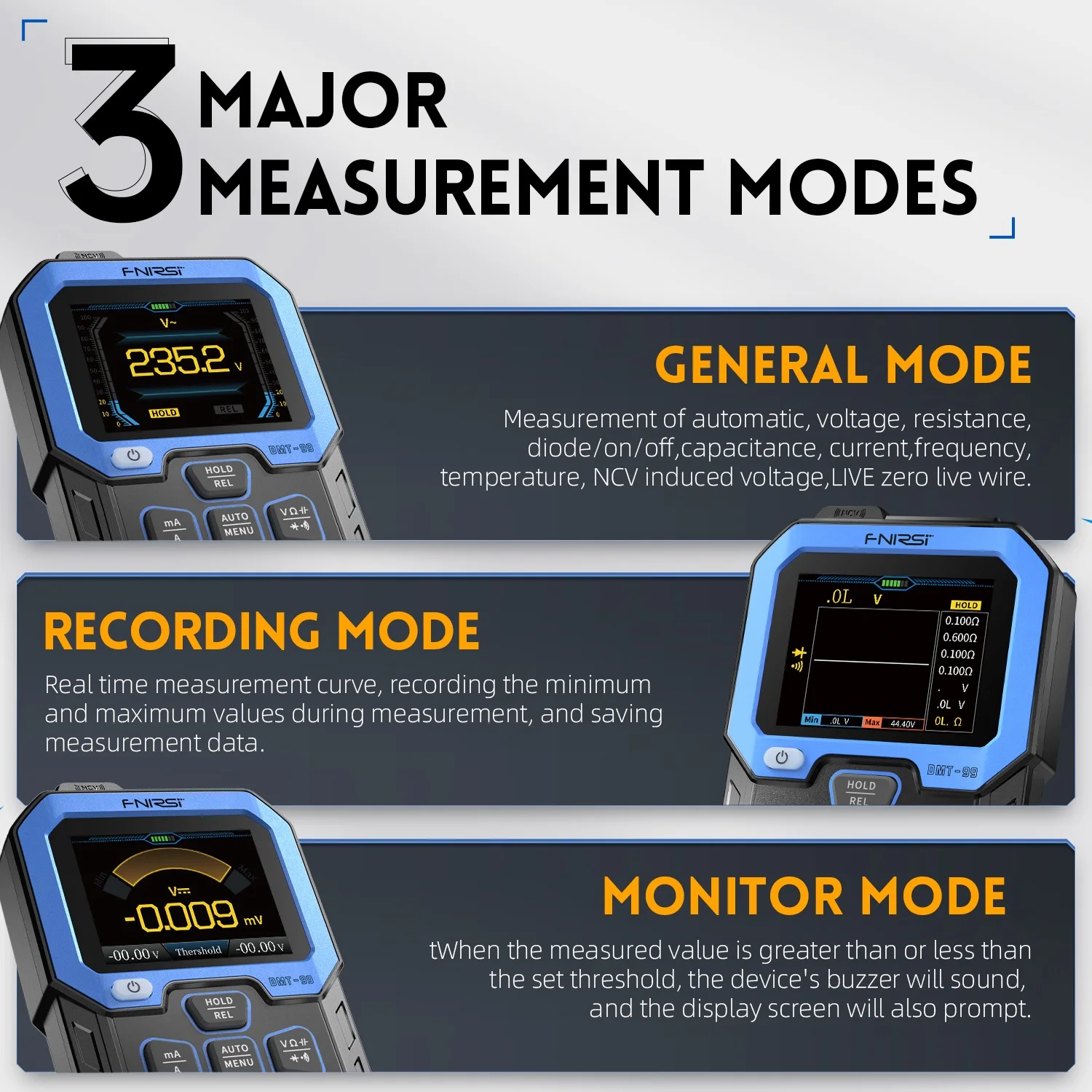 FNIRSI DMT-99 Smart Multimeter True RMS NCV Auto Range 100000 Counts AC/DC Voltage Current Temperature Meter