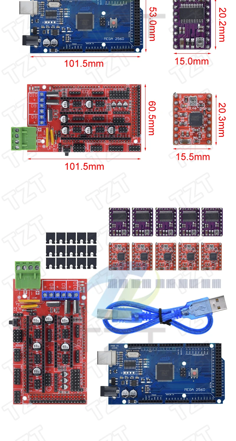 3D Printer Mega 2560 R3 + RAMPS 1.4 Control Panel+ 5pcs A4988 or DRV8825 Stepper Motor Drive For 3D Printer Kit For arduino kit