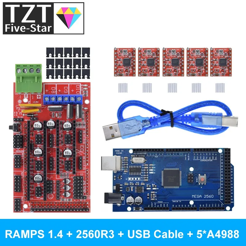 3D Printer Mega 2560 R3 + RAMPS 1.4 Control Panel+ 5pcs A4988 or DRV8825 Stepper Motor Drive For 3D Printer Kit For arduino kit