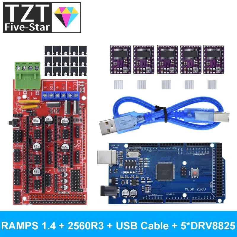3D Printer Mega 2560 R3 + RAMPS 1.4 Control Panel+ 5pcs A4988 or DRV8825 Stepper Motor Drive For 3D Printer Kit For arduino kit