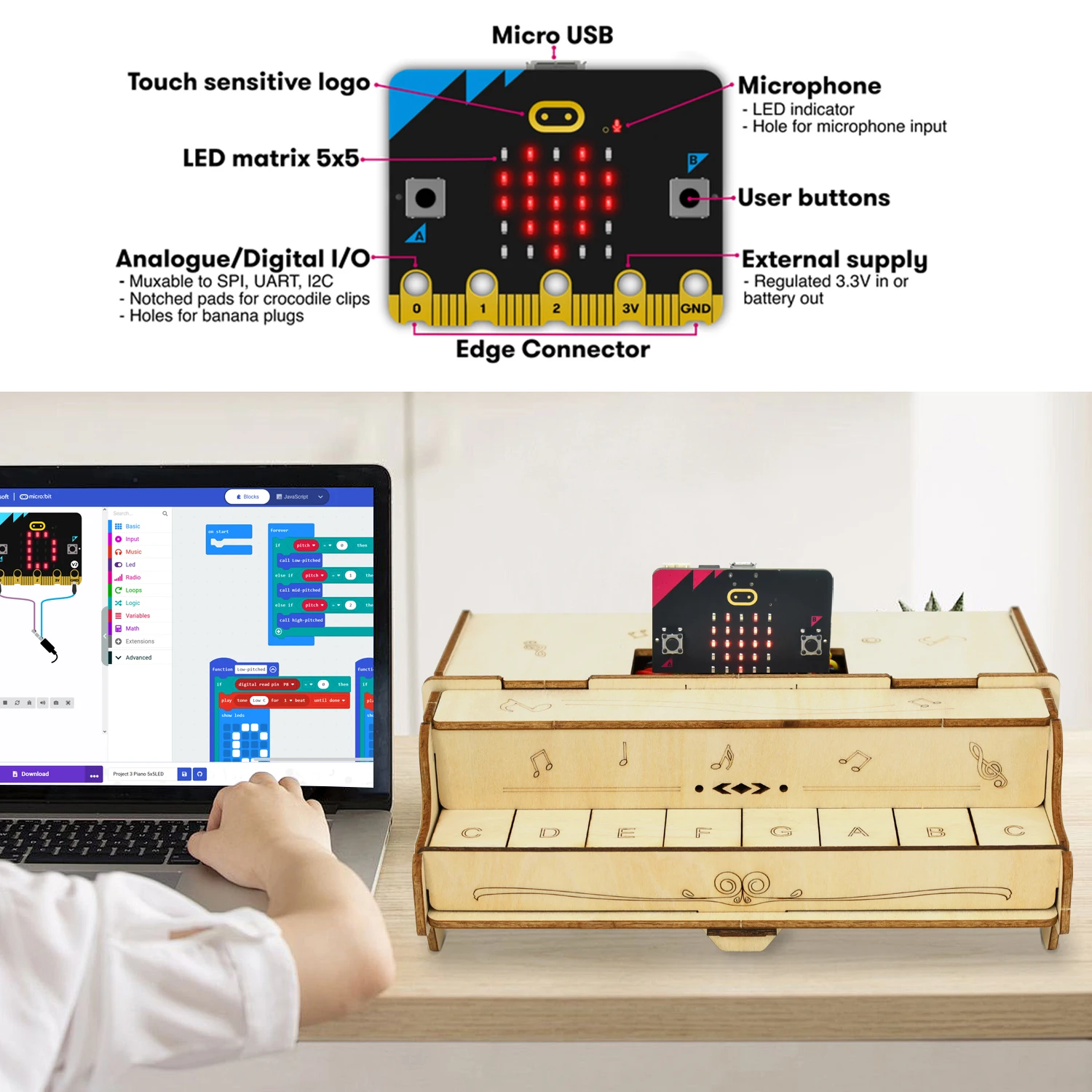 Keyestudio ESP32 Piano Learning Kit DIY Button STEM Programming Toys For Arduino DIY Starter Kit ForMicrobit V2 Kit Teenager Toy