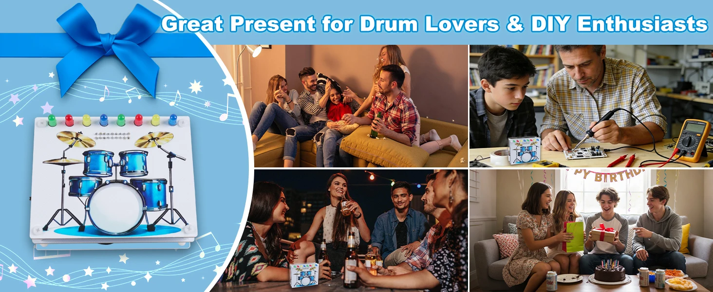 DIY Drum Soldering Practice Kit with Touch Sensor Sound & LED Lights STEM Electronics Project for School Students & Music Lovers