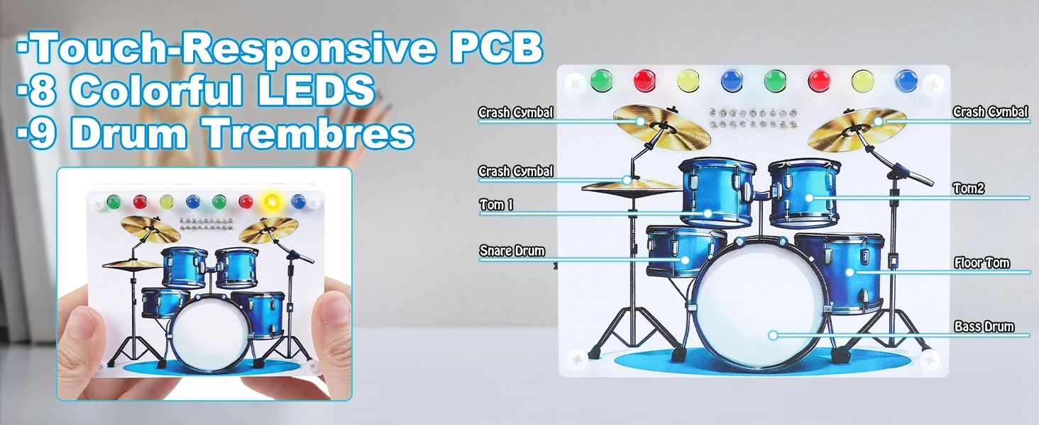 DIY Drum Soldering Practice Kit with Touch Sensor Sound & LED Lights STEM Electronics Project for School Students & Music Lovers