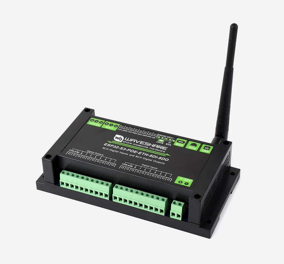 Waveshare ESP32-S3-POE-ETH-8DI-8DO,Control Board With 8-Channel Digital Input & Output, Built-in Xtensa 32-bit LX7 Dual-core Pro