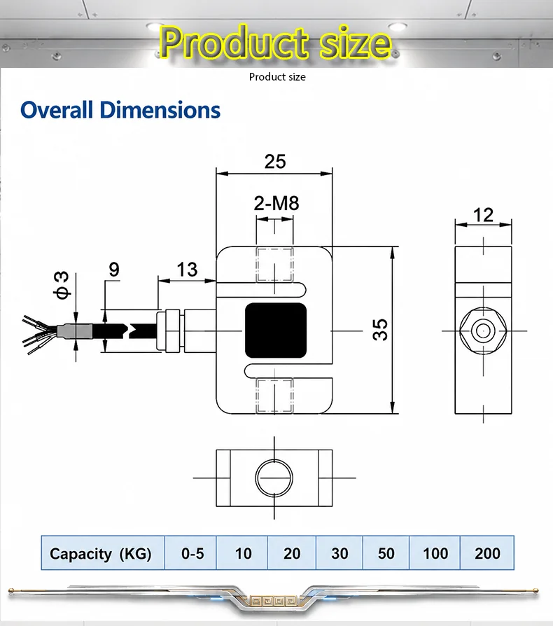 Miniature S-Type Load Cell Sensor 30kg 100kg 200kg, Tension and Compression Bi-directional Force Transducer, Professional Grade