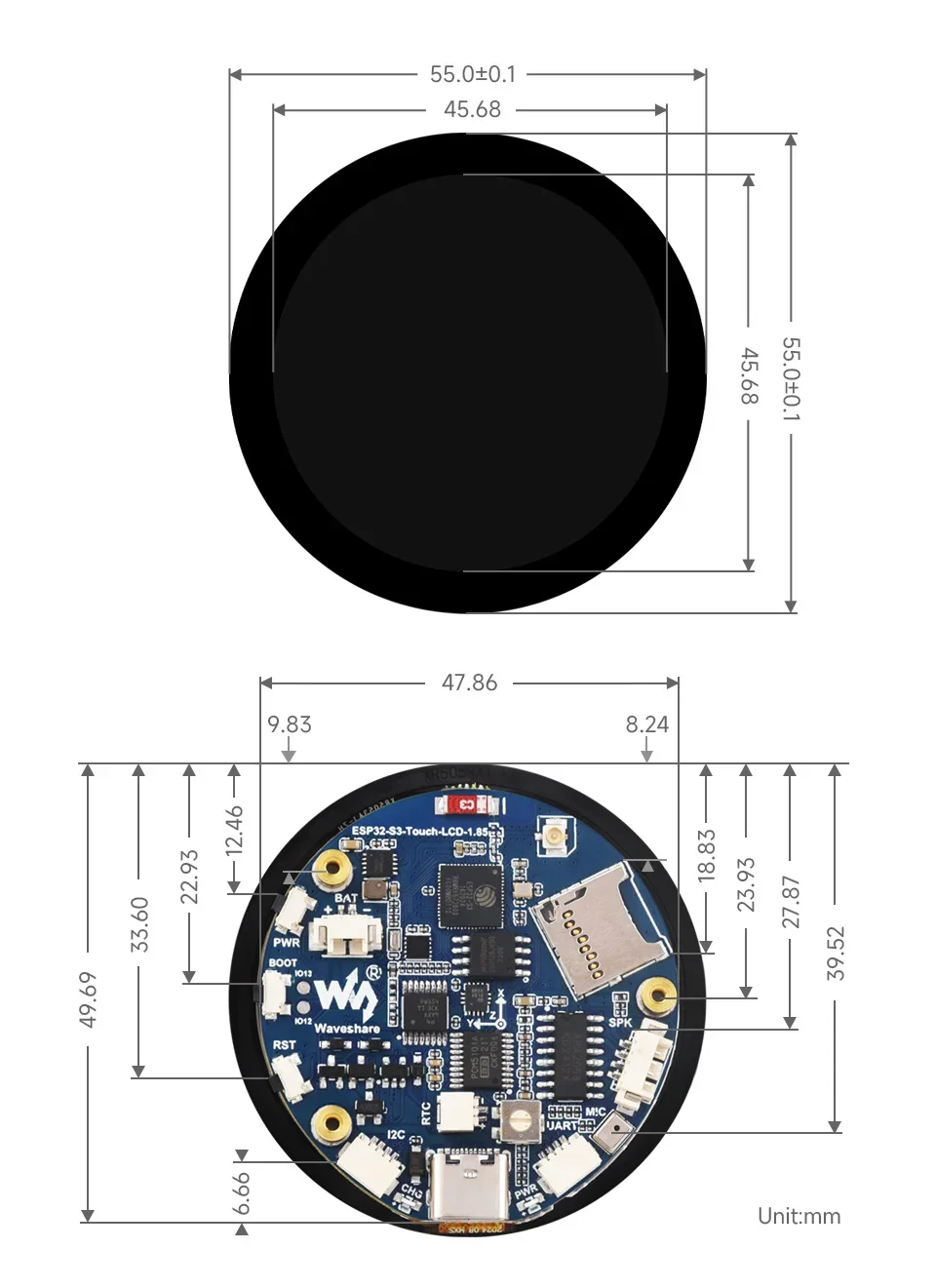 Waveshare ESP32-S3 1.85 inch IPS Round Display Development Board 360x360 TFT LCD Support WiFi Bluetooth for HMI/LVGL GUI/Arduino