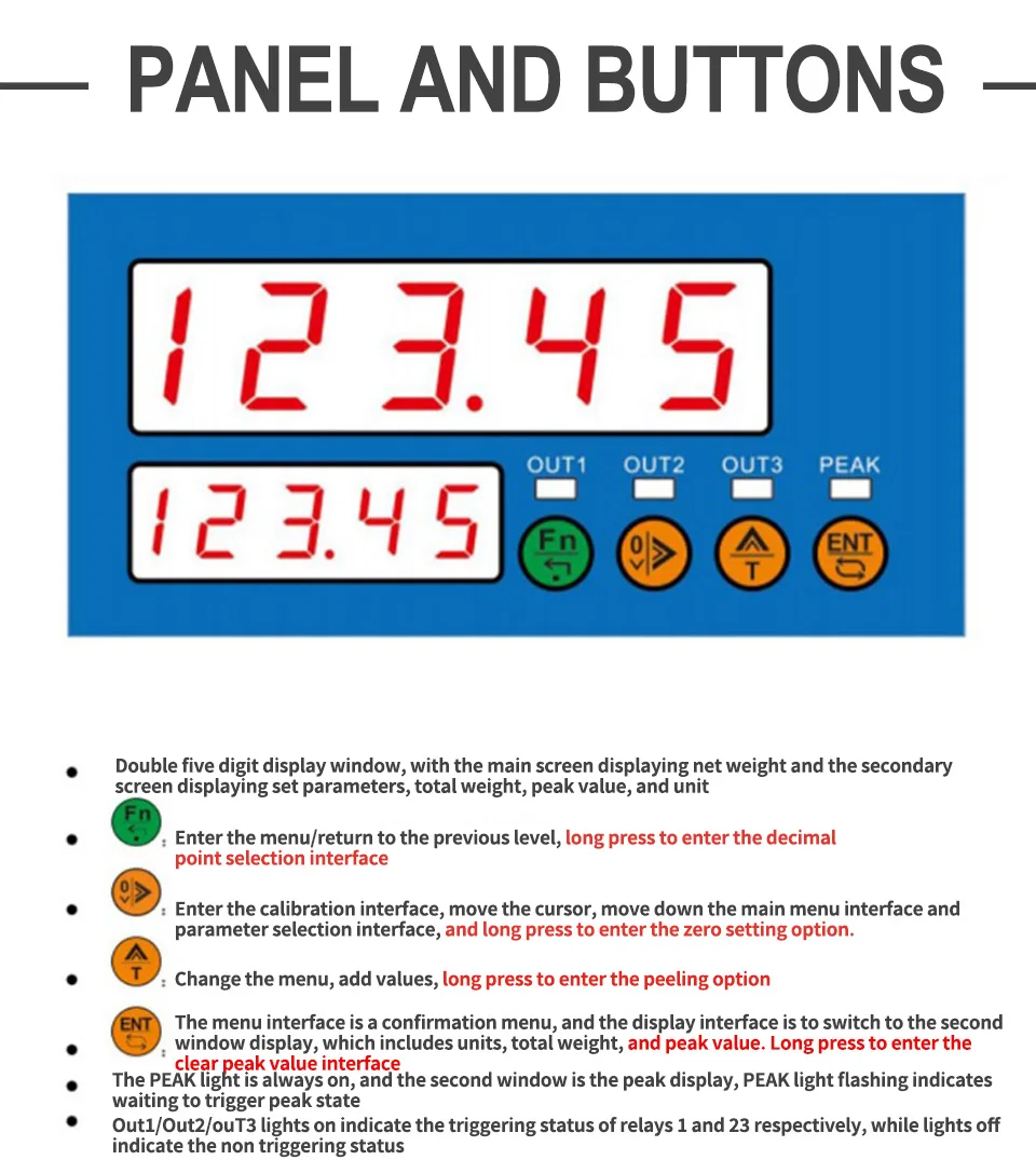 Weighing Sensor Indicator Transducer Display Unit Double 5-Digit Segment High Speed Acquisition Instrument for Load Cell
