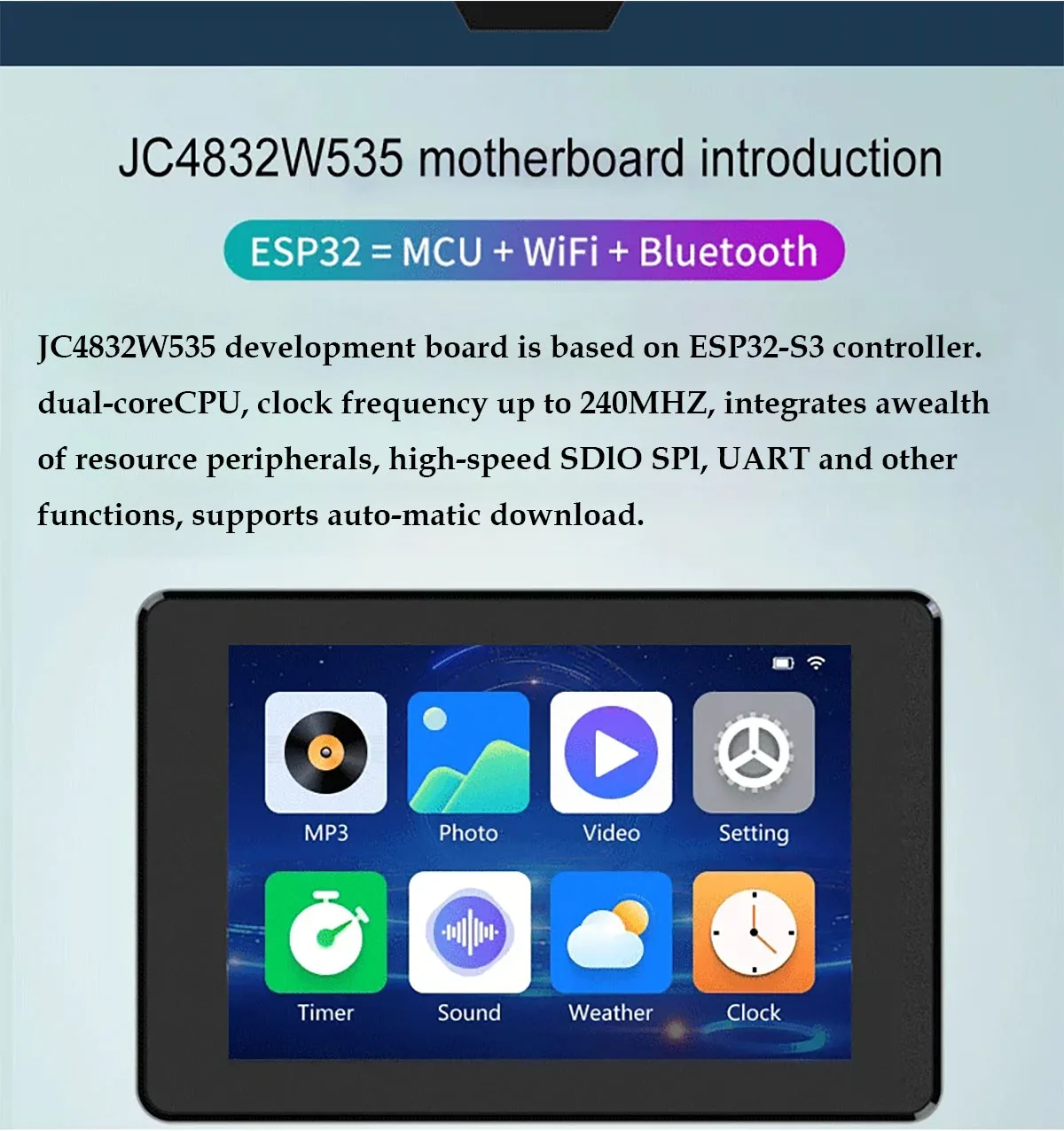 Guition HMI W5 ESP32-S3-N16R8 3.5 Inch 320x480 IPS LCD Display Module Touch Screen WiFi Bluetooth PSRAM Flash JC3248W535C_I_Y