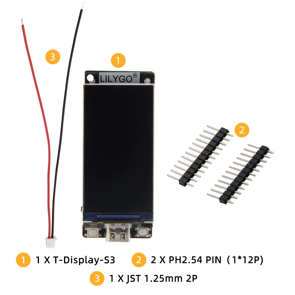 LILYGO® T-Display-S3 ESP32-S3, ST7789 1.9 Inch LCD Display Development Board, Wi-Fi Bluetooth Module, Flash 16MB, Custom Button