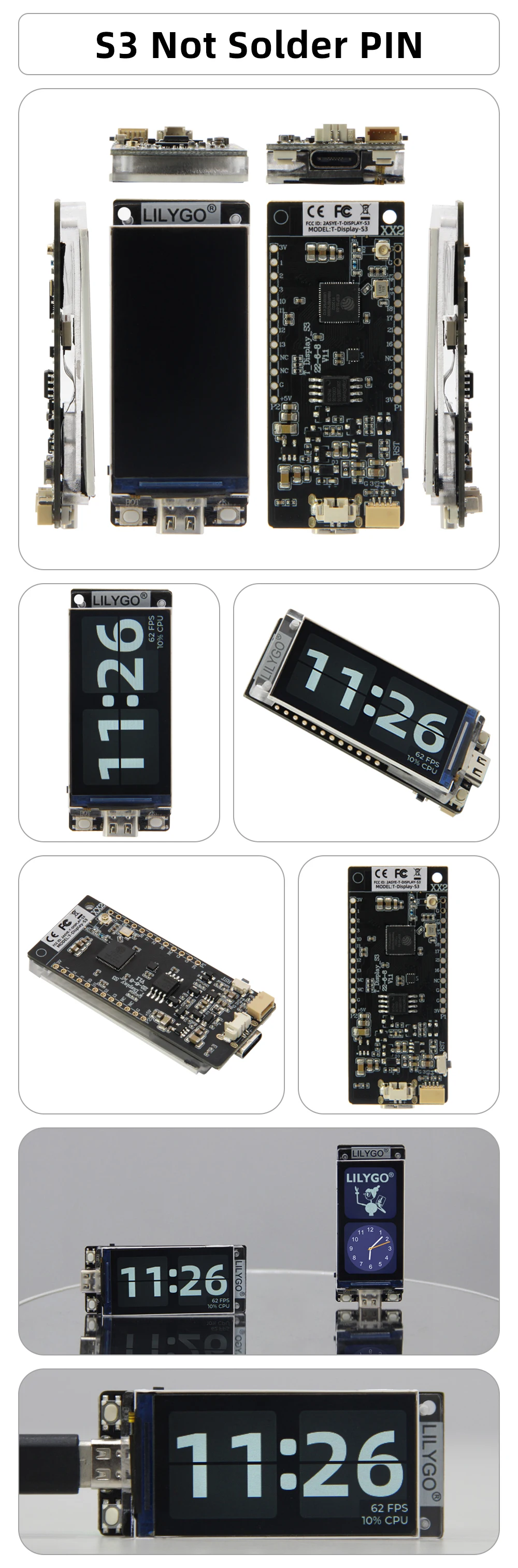 LILYGO® T-Display-S3 ESP32-S3, ST7789 1.9 Inch LCD Display Development Board, Wi-Fi Bluetooth Module, Flash 16MB, Custom Button