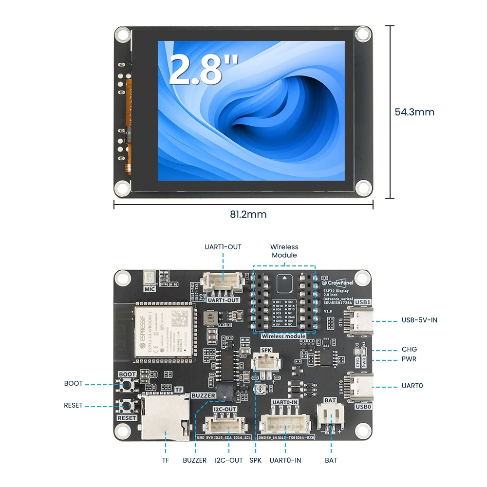 CrowPanel Advance 2.8''-HMI ESP32 AI Functions Display 320x240 IPS Touch Screen Support Arduino/LVGL/Micropython