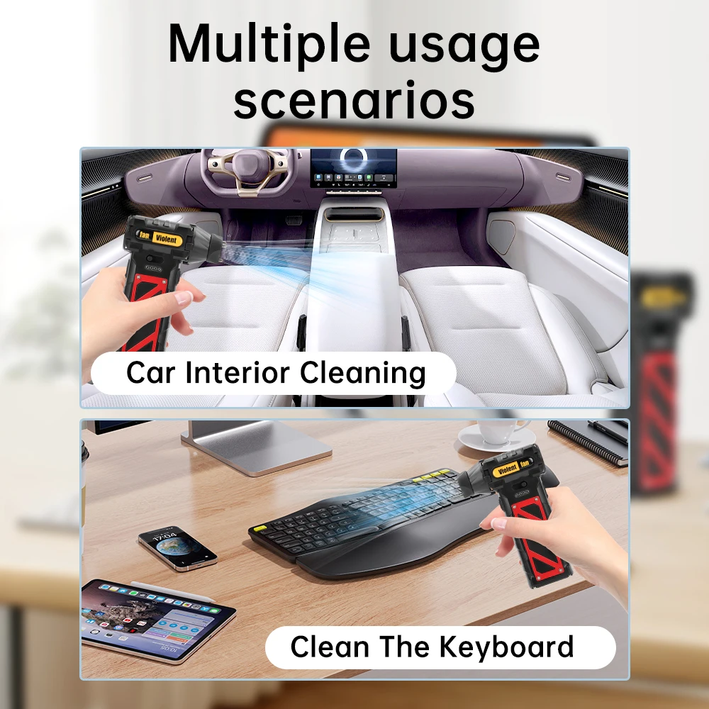 110000RPM Violent Blower Fan Electric Air Duster Adjustable wind speed Violent Blower Rechargeable with Light Car Cleaning