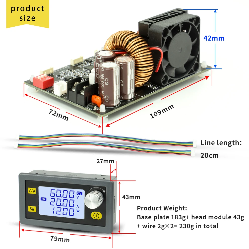 XY6020L CNC Direct Current Stabilized Voltage Power Supply Base Plate Constant Voltage and Current Step-down Module