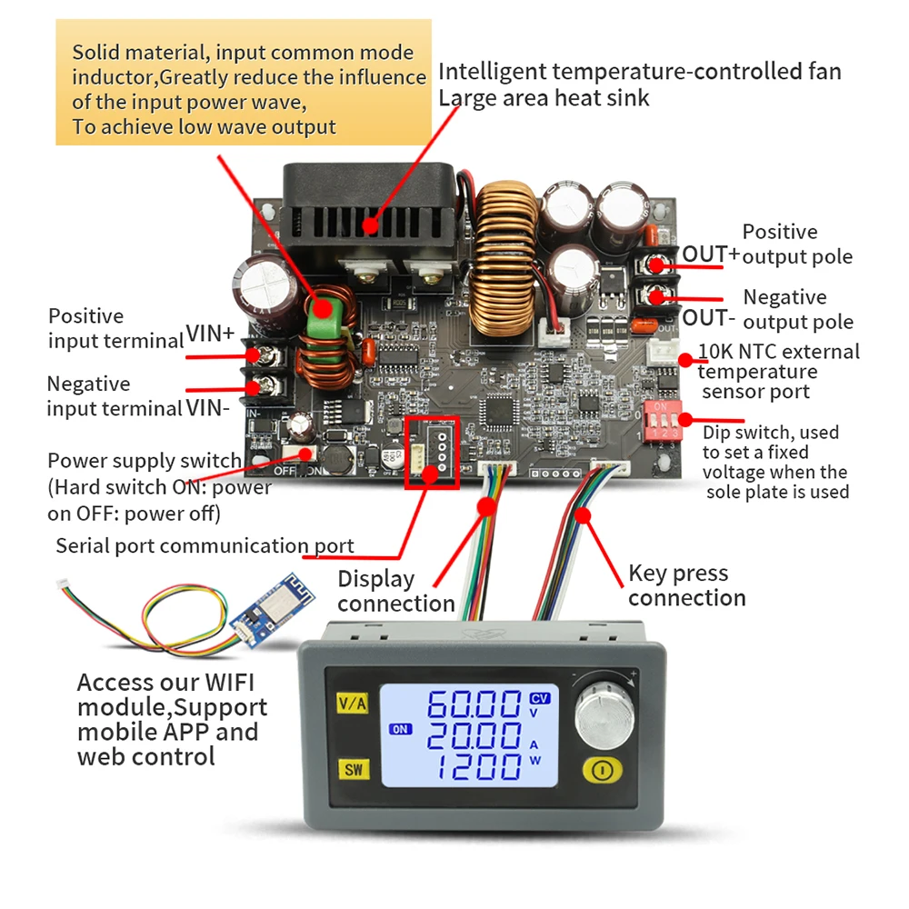 XY6020L CNC Direct Current Stabilized Voltage Power Supply Base Plate Constant Voltage and Current Step-down Module