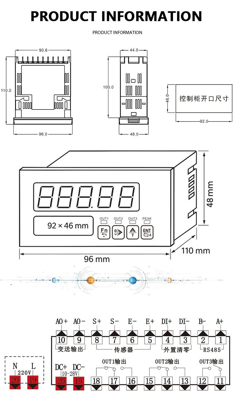 Thru-hole Weighing Sensor with Smart Controller Meter, Bolt Preload Force Transducer Kit 1t 2t 5t Stainless Steel
