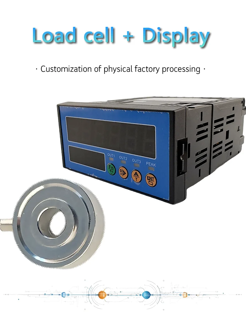 Thru-hole Weighing Sensor with Smart Controller Meter, Bolt Preload Force Transducer Kit 1t 2t 5t Stainless Steel