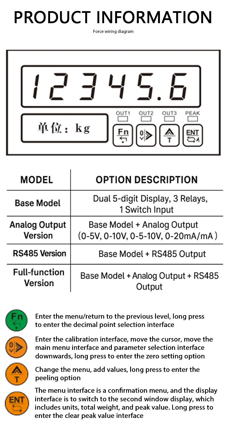 Thru-hole Weighing Sensor with Smart Controller Meter, Bolt Preload Force Transducer Kit 1t 2t 5t Stainless Steel