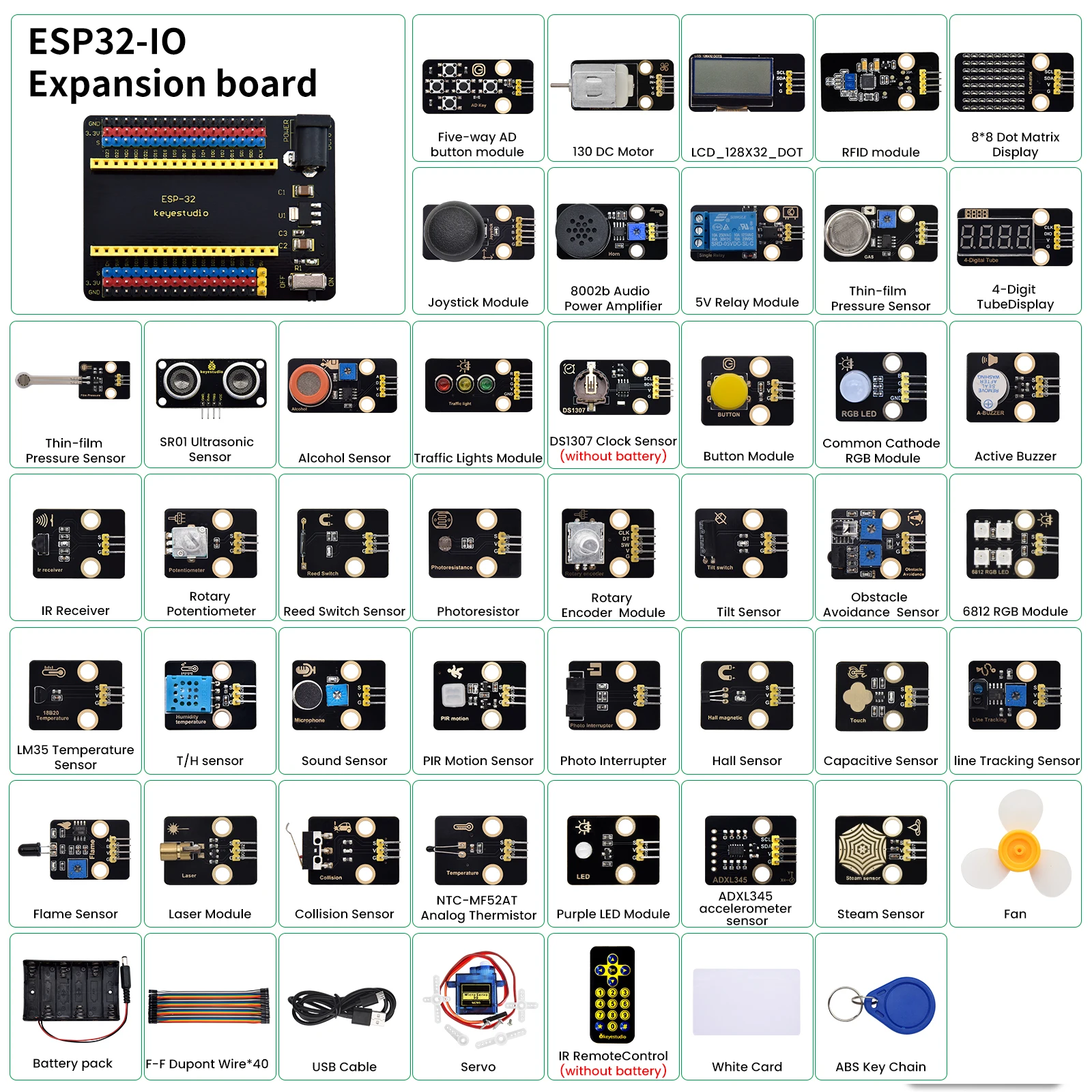 Keyestudio ESP32 42 in 1 Sensor Module Kit For ESP32 Diy Electronic Kit Support Arduino C And MicroPythoon (65 Projects)