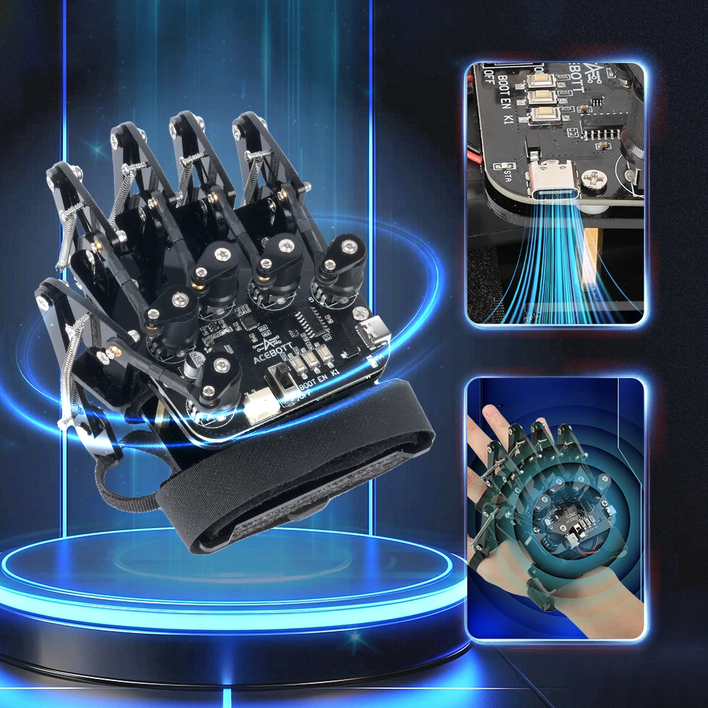 ESP32 Motion Sensing Glove Supports Arduino ACECode Python DIY Robotic STEM Toy Starter Kit Five Fingers Arm for Codin Robot Kit