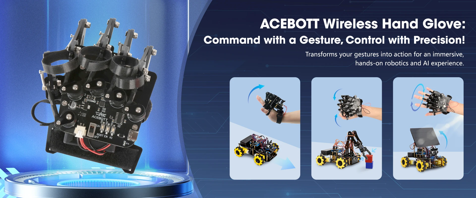 ESP32 Motion Sensing Glove Supports Arduino ACECode Python DIY Robotic STEM Toy Starter Kit Five Fingers Arm for Codin Robot Kit