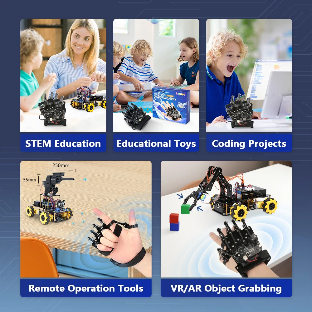 ESP32 Motion Sensing Glove Supports Arduino ACECode Python DIY Robotic STEM Toy Starter Kit Five Fingers Arm for Codin Robot Kit