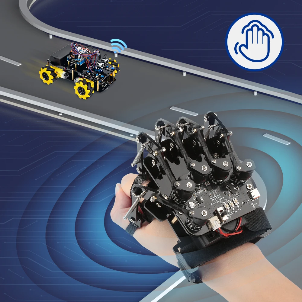ESP32 Motion Sensing Glove Supports Arduino ACECode Python DIY Robotic STEM Toy Starter Kit Five Fingers Arm for Codin Robot Kit
