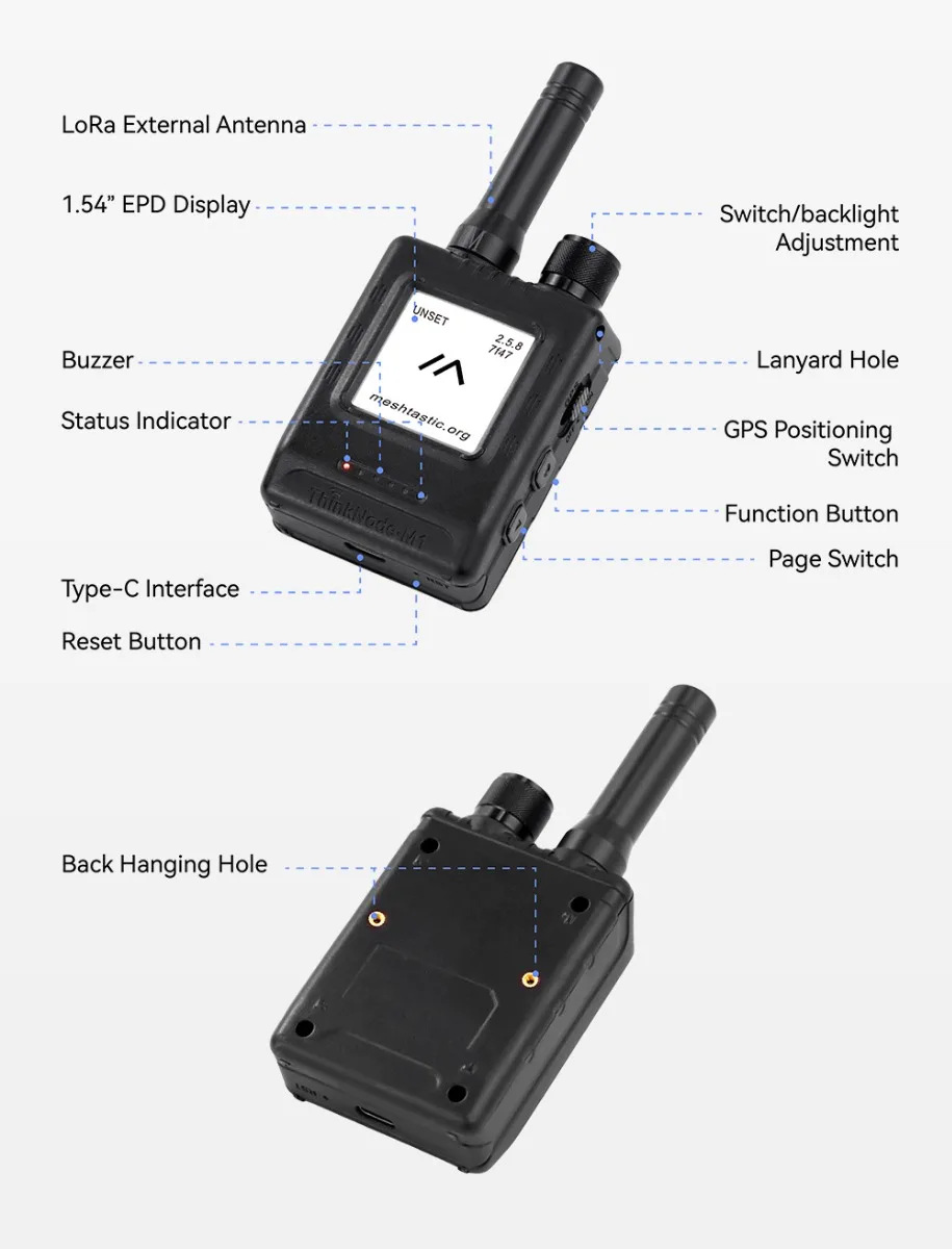 Elecrow ThinkNode-M1 Meshtastic LoRa Transceiver nRF52840 1.54" EPD Screen Real-time GPS function Case Optional-868 MHz