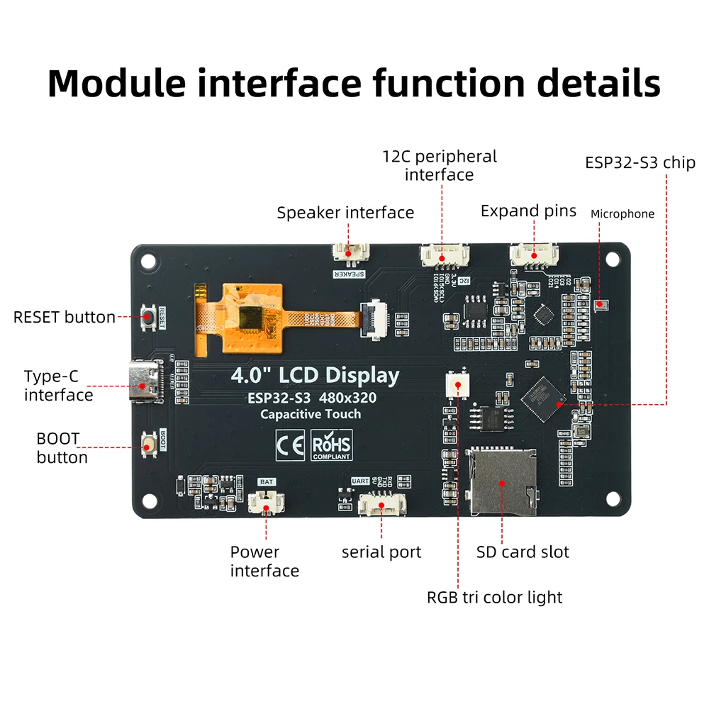 ESP32-S3 WiFi Bluetooth Development Board 4.0-inch Type C For EepSeek Xiaozhi AI Chat Robot 320*480 Intelligent Display Screen