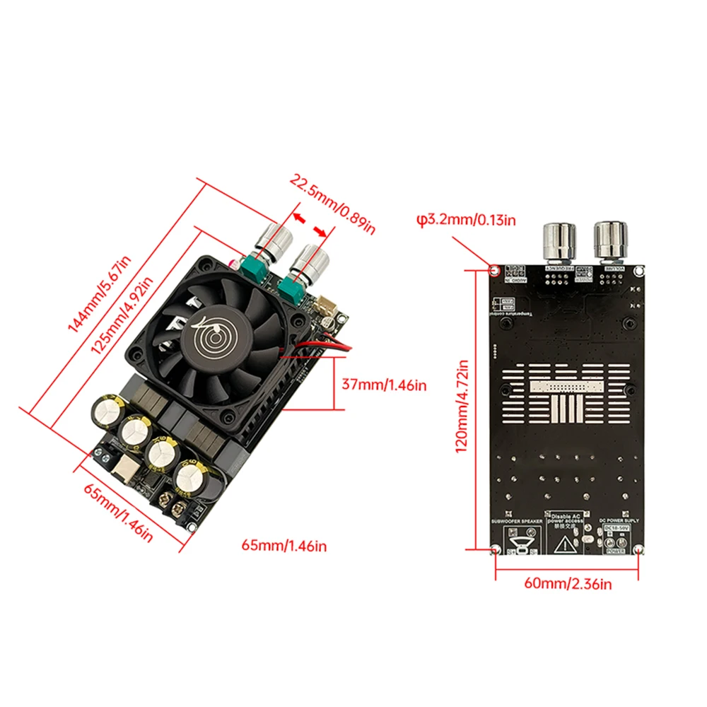 ZK-6001 DC18-50V Active Subwoofer Pure Post Amplifier Board Low-Pass Filter Mono 600W Frequency Volume Adjustment TPA3225