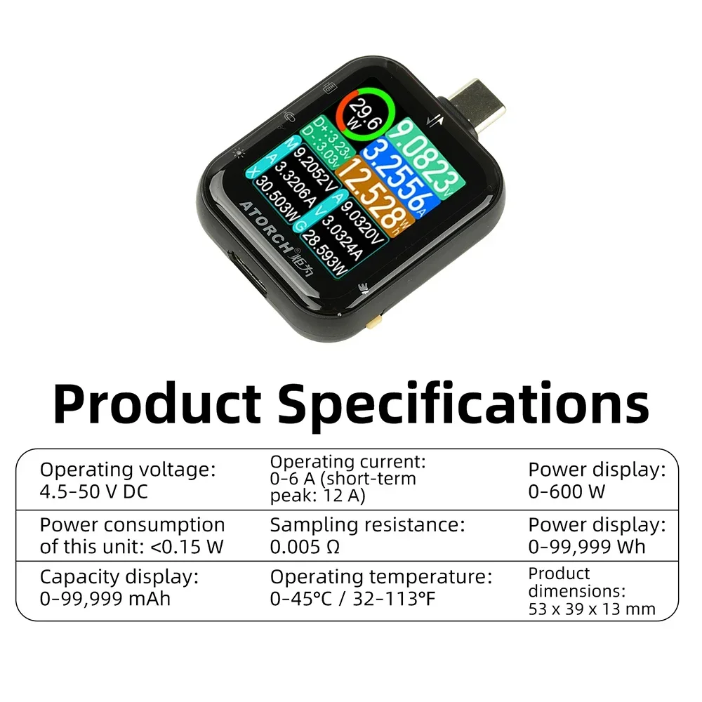 XT369P DC 4.5-80V 30A Type-C digital display voltage current power meter 4000W high power Bidirectional current detector