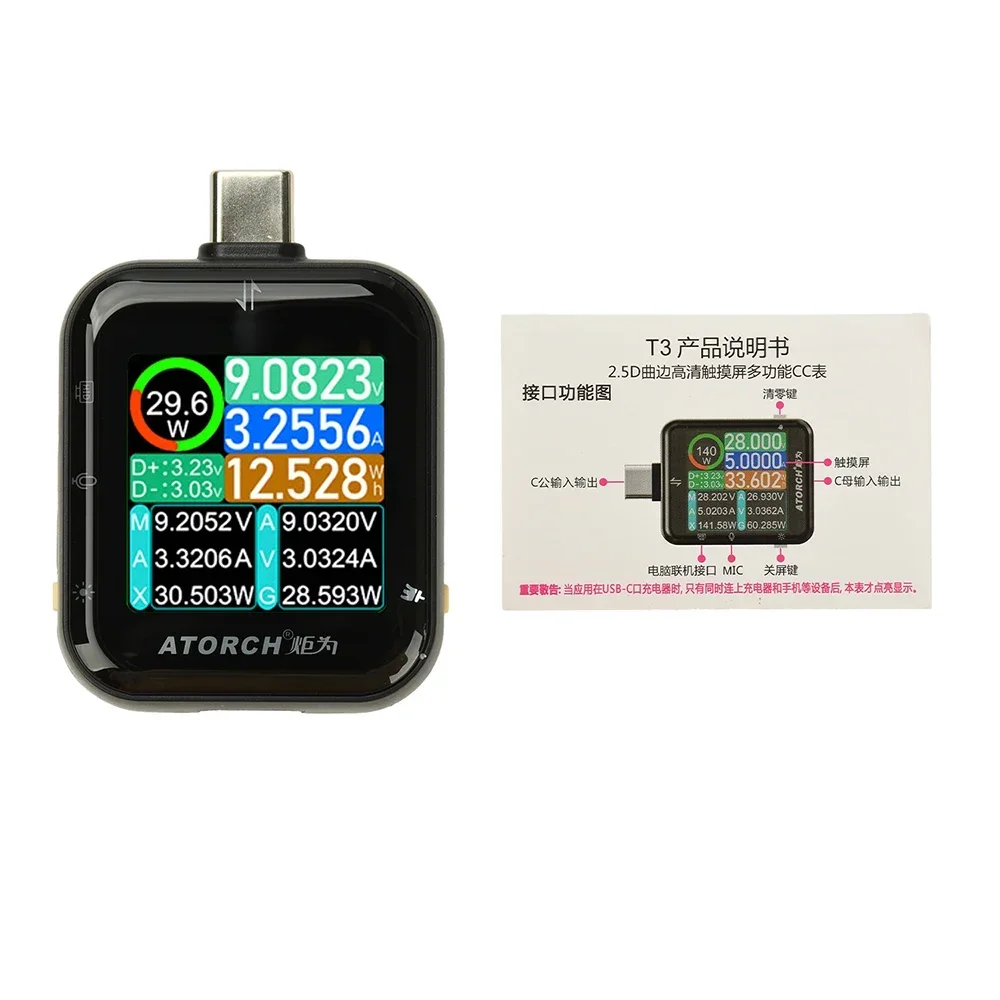 XT369P DC 4.5-80V 30A Type-C digital display voltage current power meter 4000W high power Bidirectional current detector