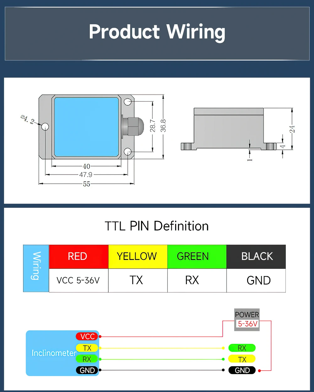 WitMotion SINDT Dual-axis AHRS MPU6050 Angle Inclinometer Tilt Switch IMU Sensor, Digital Output, IP67 Waterproof,Anti-vibration