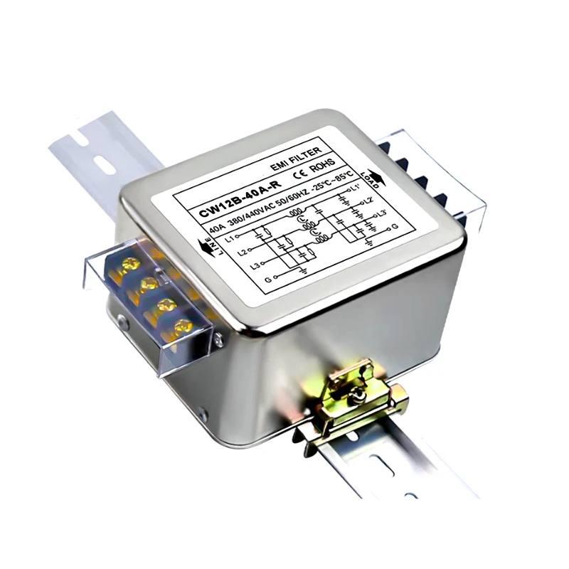 CW12B-10A/20A/30A/40A-R Three-phase three-wire power filter 380V AC Terminal type guideway CW12B-10A-R CW12B-30A-R
