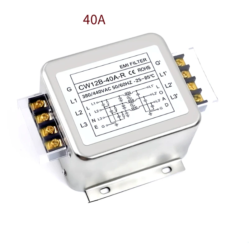 CW12B-10A/20A/30A/40A-R Three-phase three-wire power filter 380V AC Terminal type guideway CW12B-10A-R CW12B-30A-R