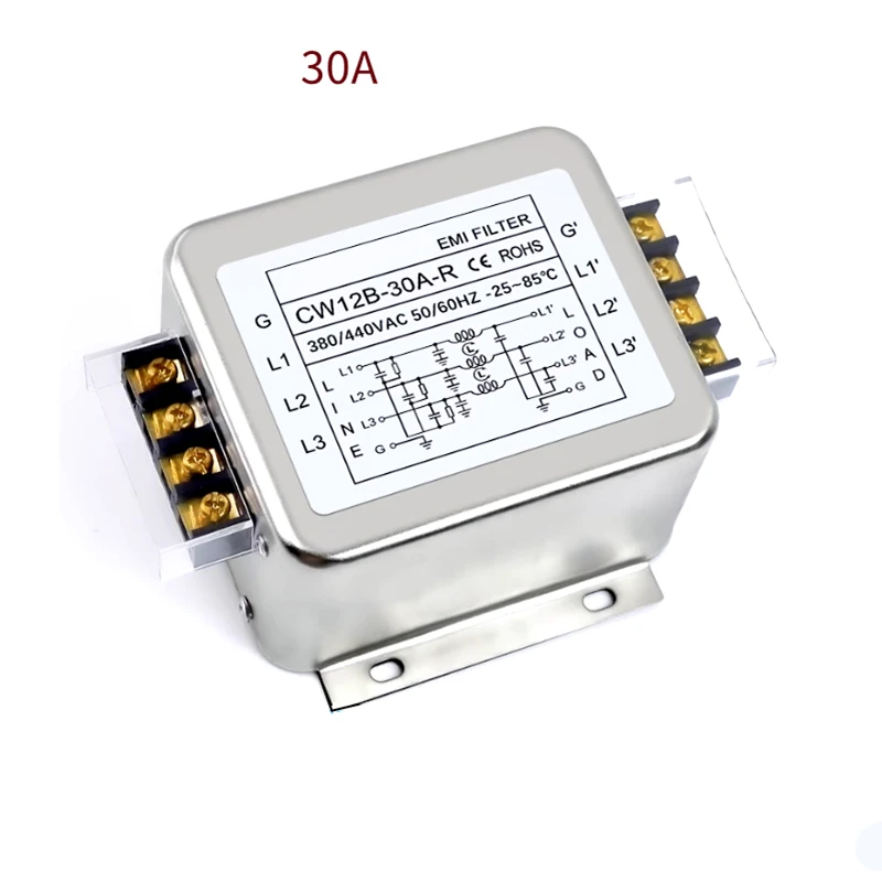 CW12B-10A/20A/30A/40A-R Three-phase three-wire power filter 380V AC Terminal type guideway CW12B-10A-R CW12B-30A-R