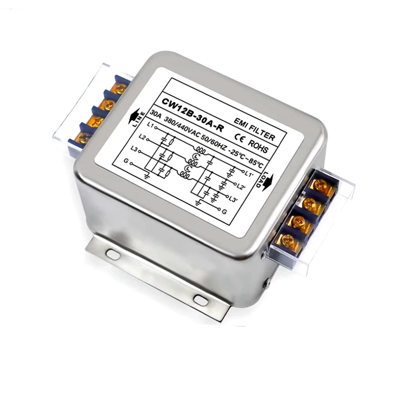 CW12B-10A/20A/30A/40A-R Three-phase three-wire power filter 380V AC Terminal type guideway CW12B-10A-R CW12B-30A-R