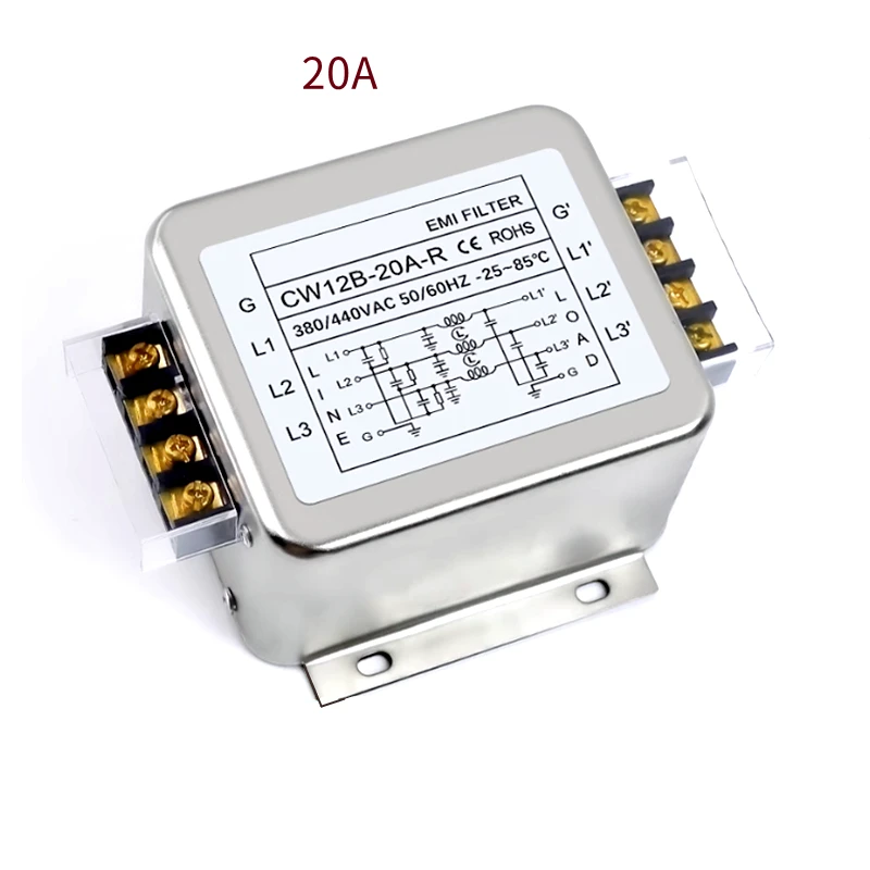 CW12B-10A/20A/30A/40A-R Three-phase three-wire power filter 380V AC Terminal type guideway CW12B-10A-R CW12B-30A-R