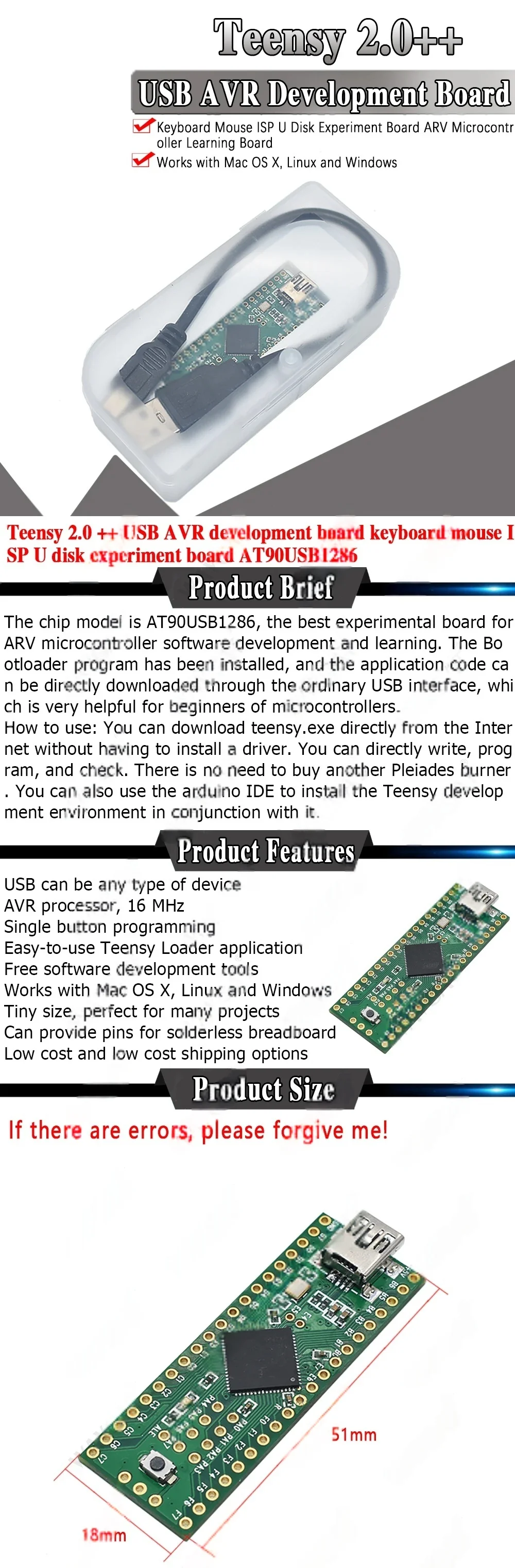 1-5PCS Teensy 2.0++ USB AVR Development Board ISP U Disk Keyboard Mouse Experimental Board AT90USB1286 For Arduino XCW
