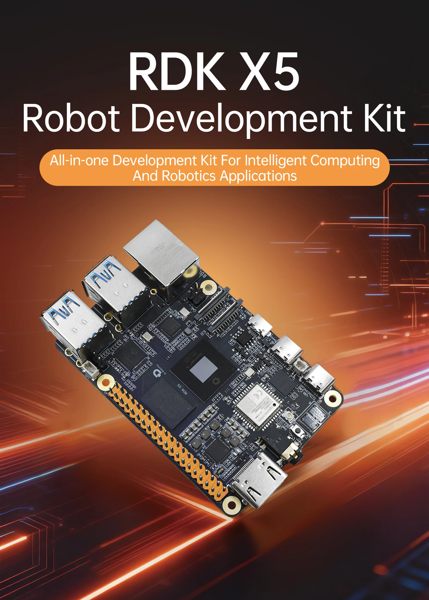D-Robotics RDK X5 Robot Dev Kit 8GB RAM AI Large Model Sunrise 5 Chip 10TOPS Octa-core Cortex A55 for Edge Computing Projects